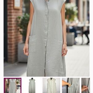 bryn Walker Sleeveless Gray Button-Up long vest with pockets, Sz 2x